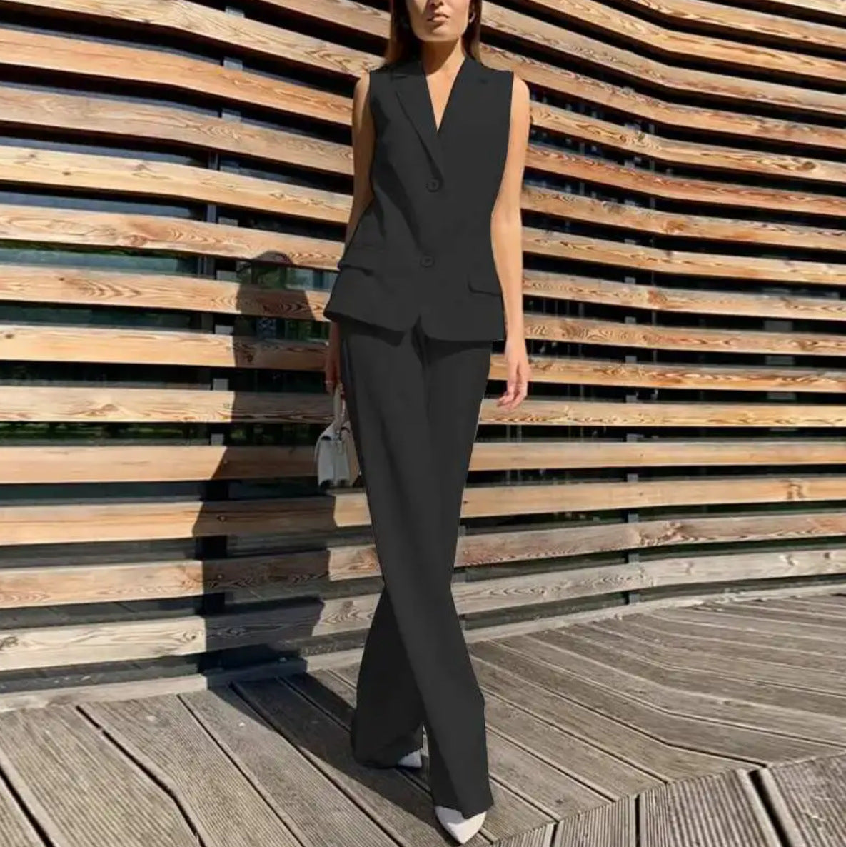 Suit Lapel Vest Jacket Wide Leg Pants Casual Suit