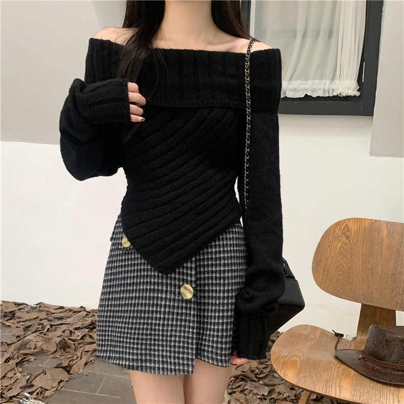 Lazy Style Long Sleeve Off-shoulder Sweater For Women