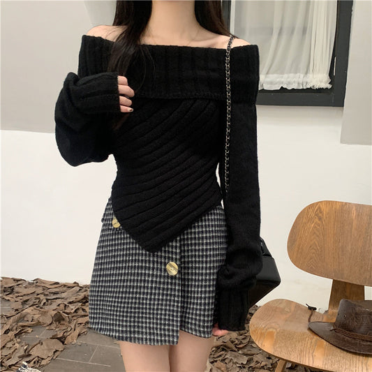 Lazy Style Long Sleeve Off-shoulder Sweater For Women