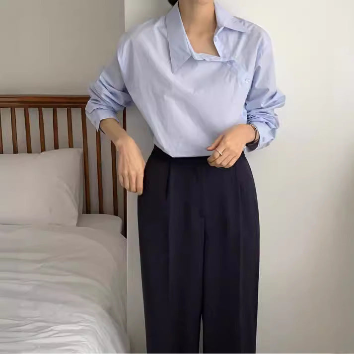 Loose Leisure All-matching Solid Color Long Sleeve Shirt For Women