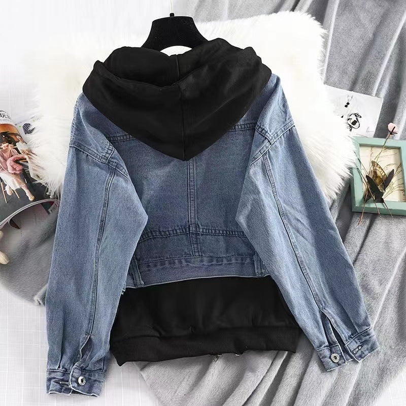 Loose Casual Denim Jacket Sweater Coat With Hat