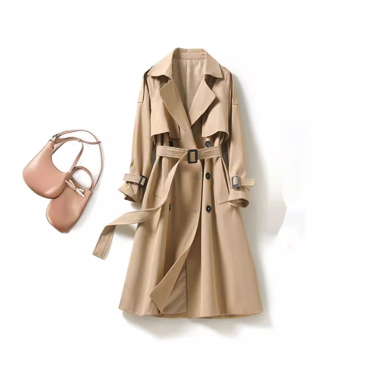 Women's Mid-length Trench Coat Lady Temperamental Overcoat