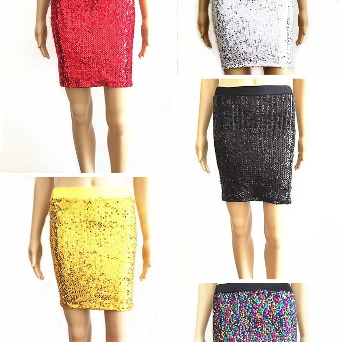 European And American Style Super Elastic 5-color Women's Sequin Hip Skirt