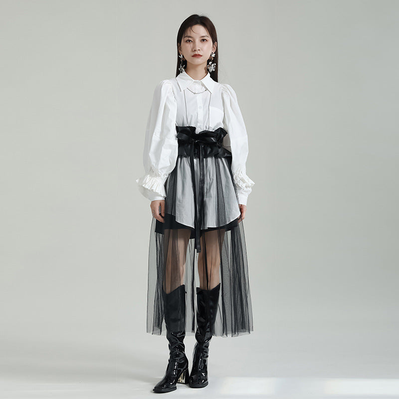 Patchwork Mesh Waist Skirt