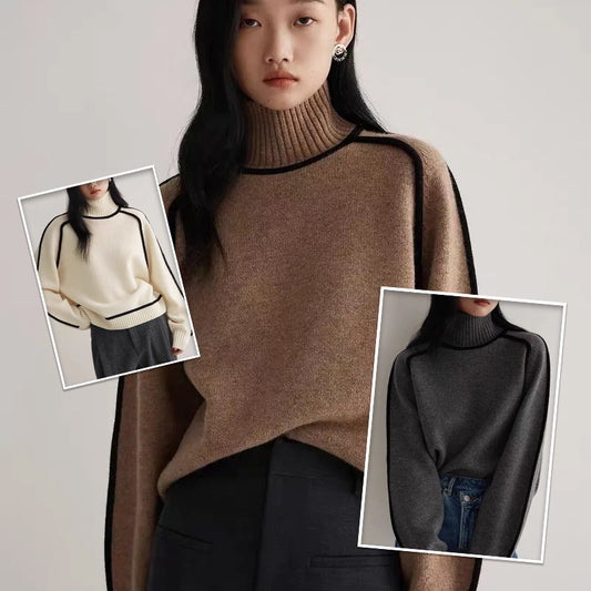 Autumn And Winter Half Turtleneck Three-dimensional Casual Loose Pullover Knitted Sweater Fashion Knit Top Outerwear