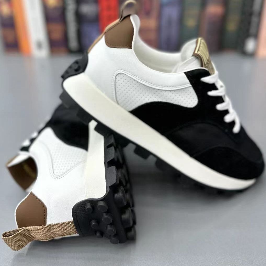 Men's Sports Color Matching Low-top Breathable Fabric Leather Stitching Casual Shoes