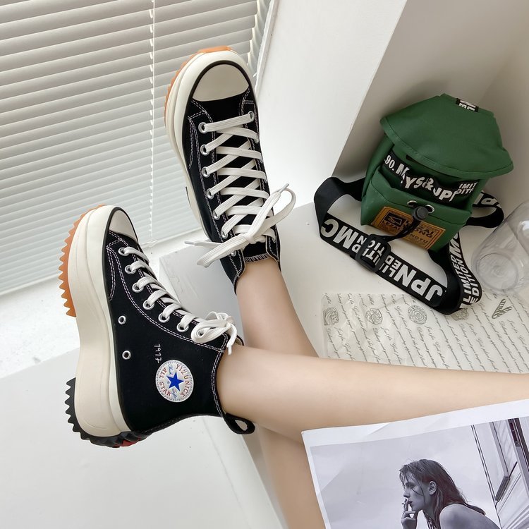 Large Size Women's High-top Canvas Shoes New Korean Style Sports Casual Shoes Versatile Platform Round Toe White Shoes