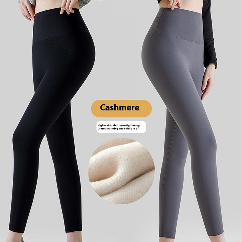 High Waist Cashmere Leggings Winter Warm Solid Plush Pants Fashion Slim Trousers Women Clothing