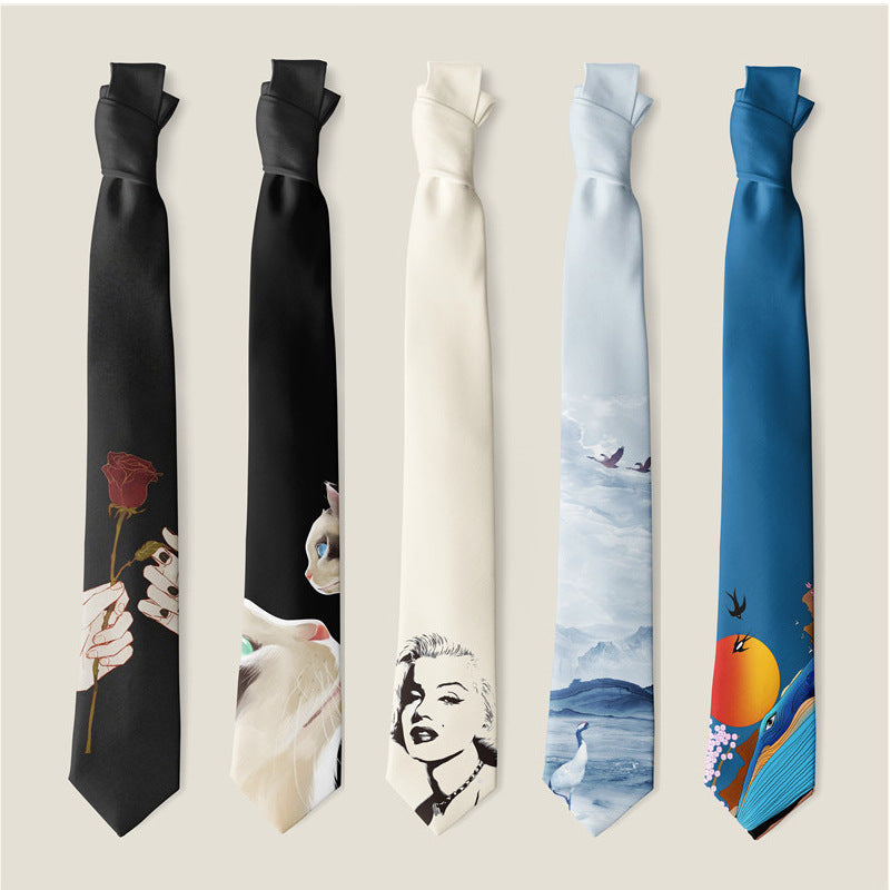 Fashion Animal Rose Creative Print Tie