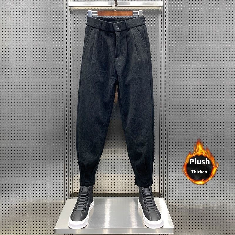 Fleece-lined Thickened Ankle-length Pants Male