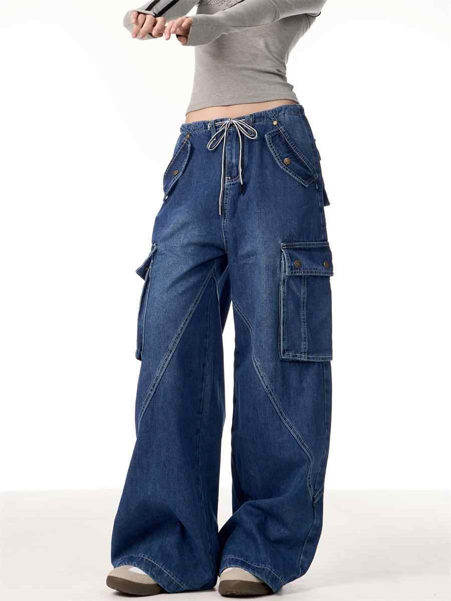 Women's Retro Multi-pocket Jeans Loose Straight Cargo Pants