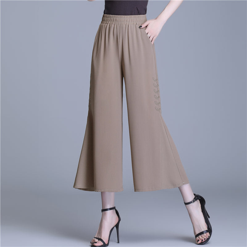 Ice Silk Chiffon Straight Wide-leg Pants Women's Cropped Pants Thin