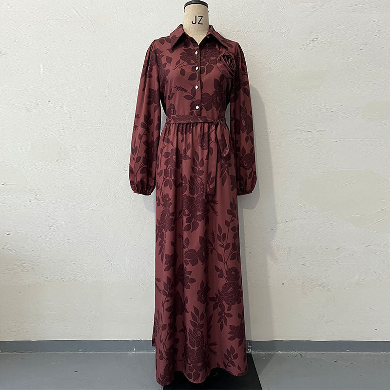 Fashion Jacquard Long Sleeve Swing Dress