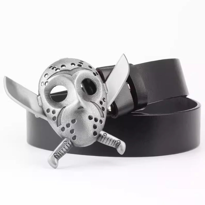 Casual Skull Decorative Two-layer Cowhide Belt