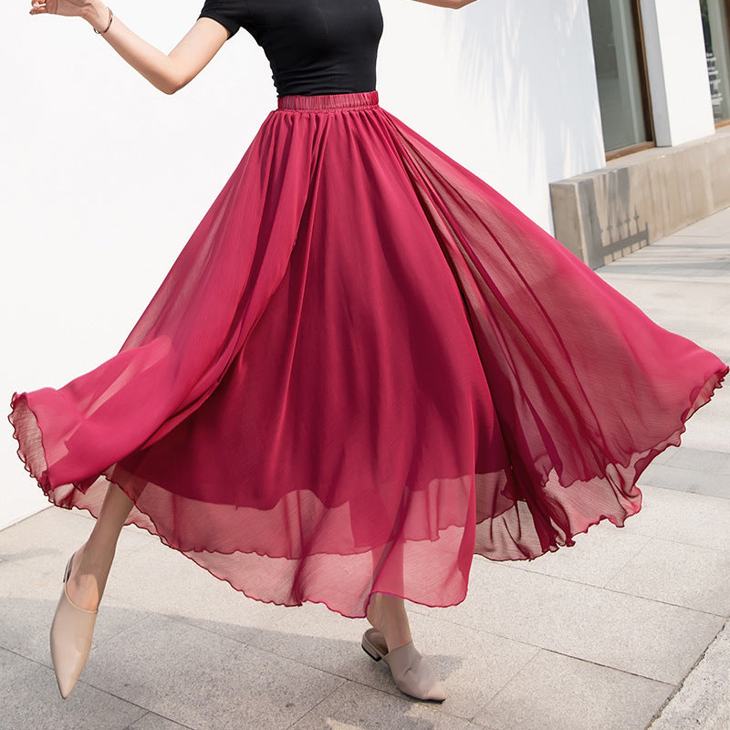 Professional Dance Solid Color High Waist Long Skirt Large Swing Skirt