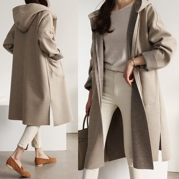 Loose Wool Women's Coat Hooded