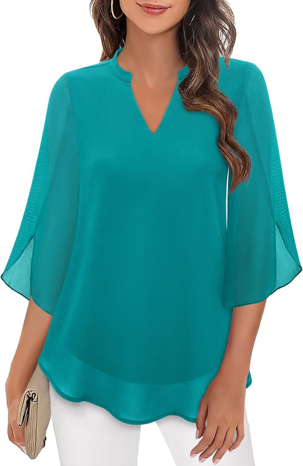 Women's Petal Sleeve Top Loose V-neck Chiffon Shirt