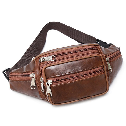 Men's Outdoor Sports And Leisure Top Layer Cowhide Waist Bag