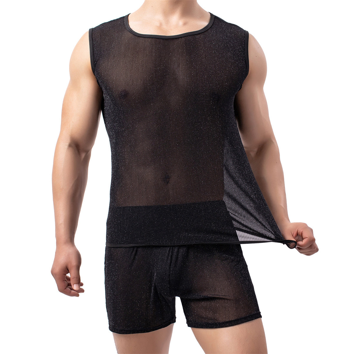 Men's Ice Silk Mesh Lace Transparent Vest