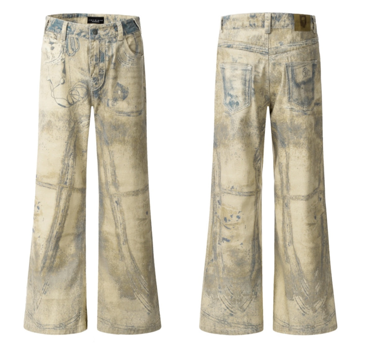 Retro 3D Printing Laser Full Printed Washed Jeans