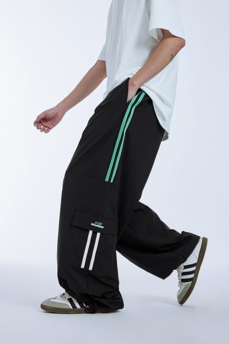 Men's Clothing Cut Side Stripe Wide-leg Pants Trendy Brand New Retro Color Contrast Patchwork Casual Wide-leg Pants