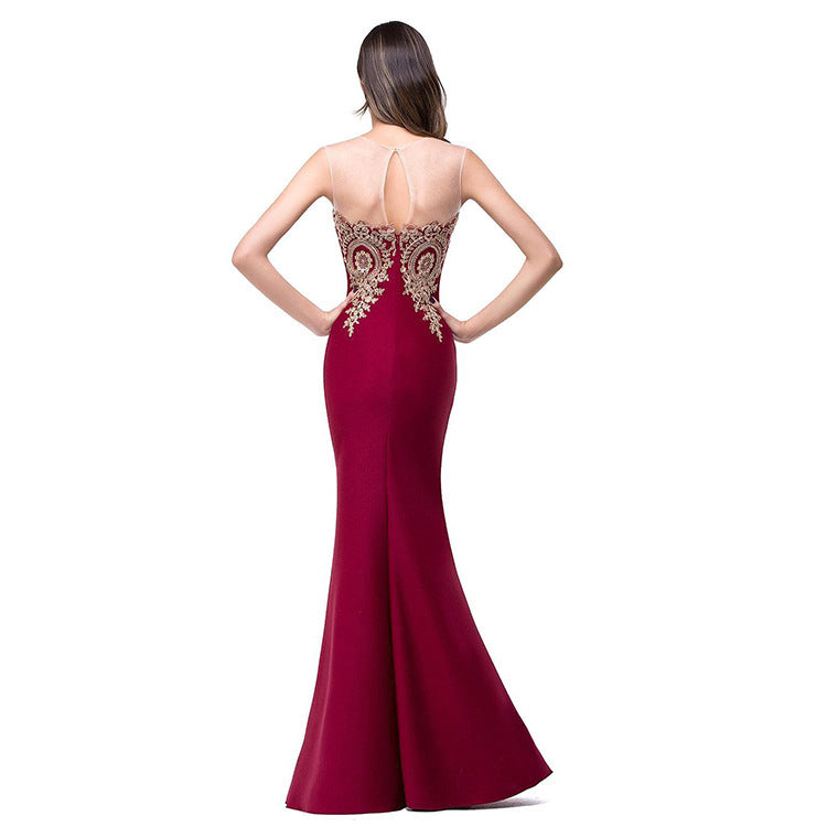 Europe dress sexy back hollow applique package hip dress fishtail skirt female perspective