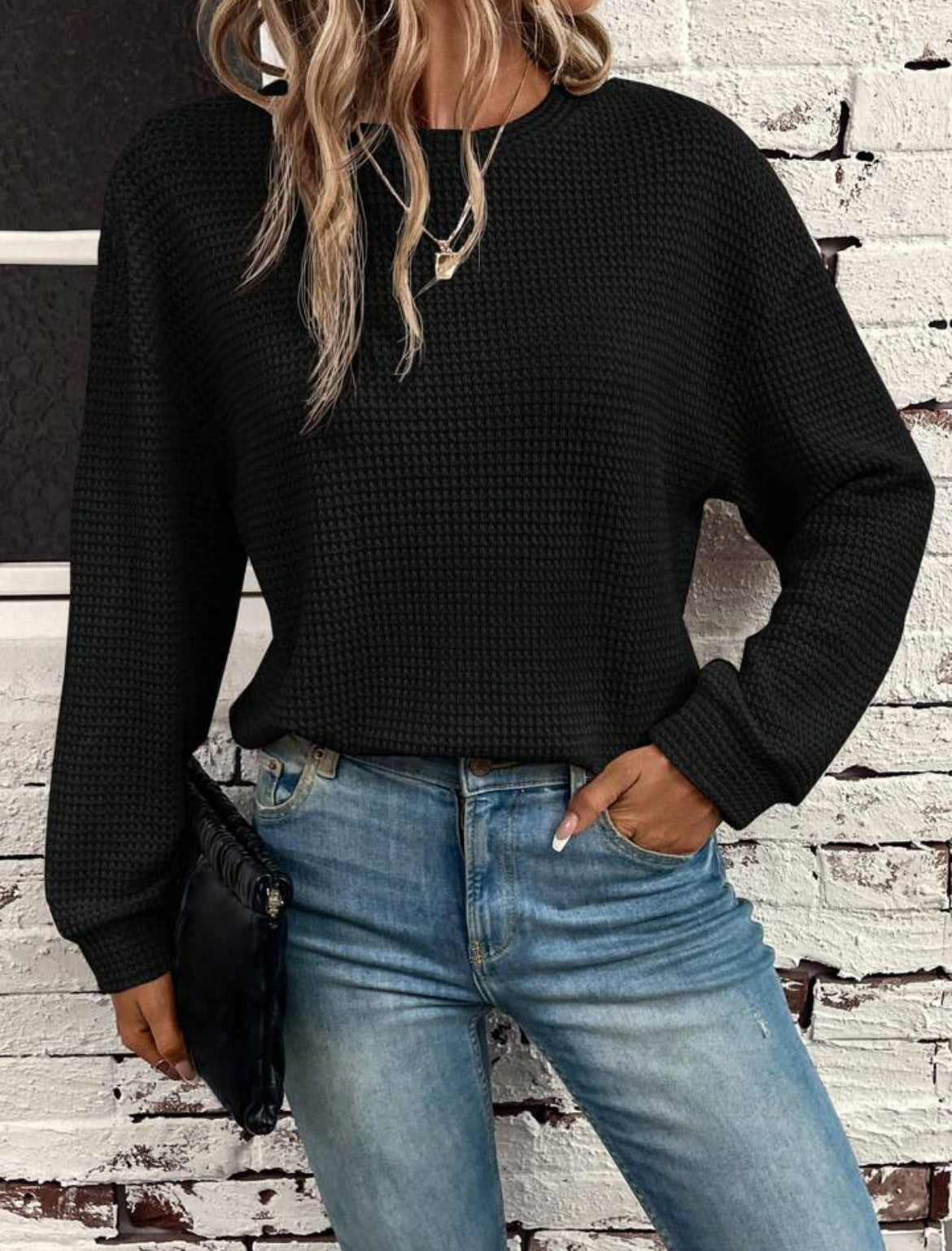 Women's Wear Round Neck Knitted Loose Long Sleeve Pullover Top