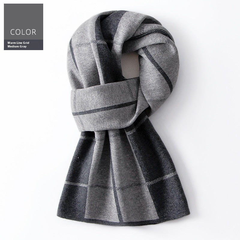 Wool Scarf Men's Winter Plaid Double-sided Scarf