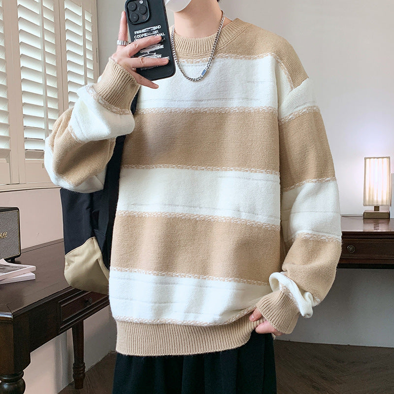 Striped Sweater Loose Round Neck Base