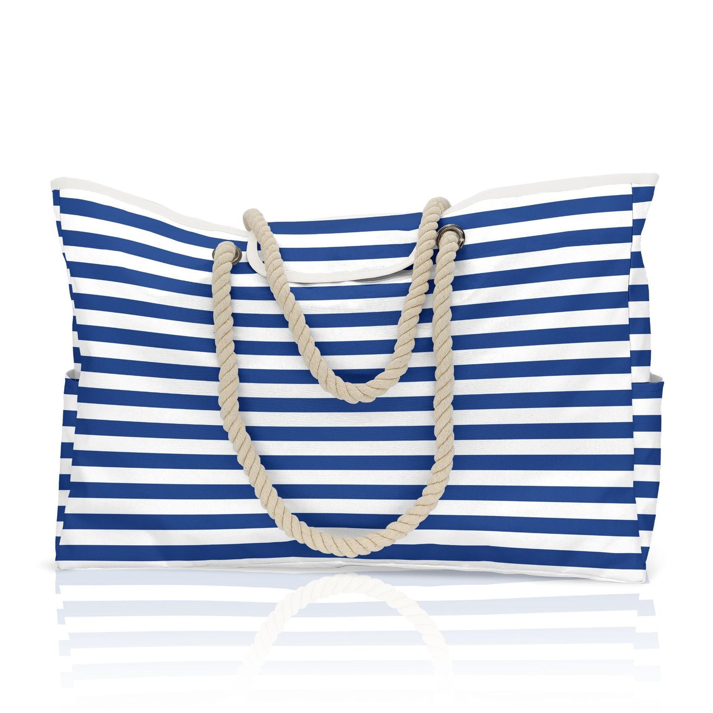 Large Capacity Beach Bag Blue And White Striped Handbag