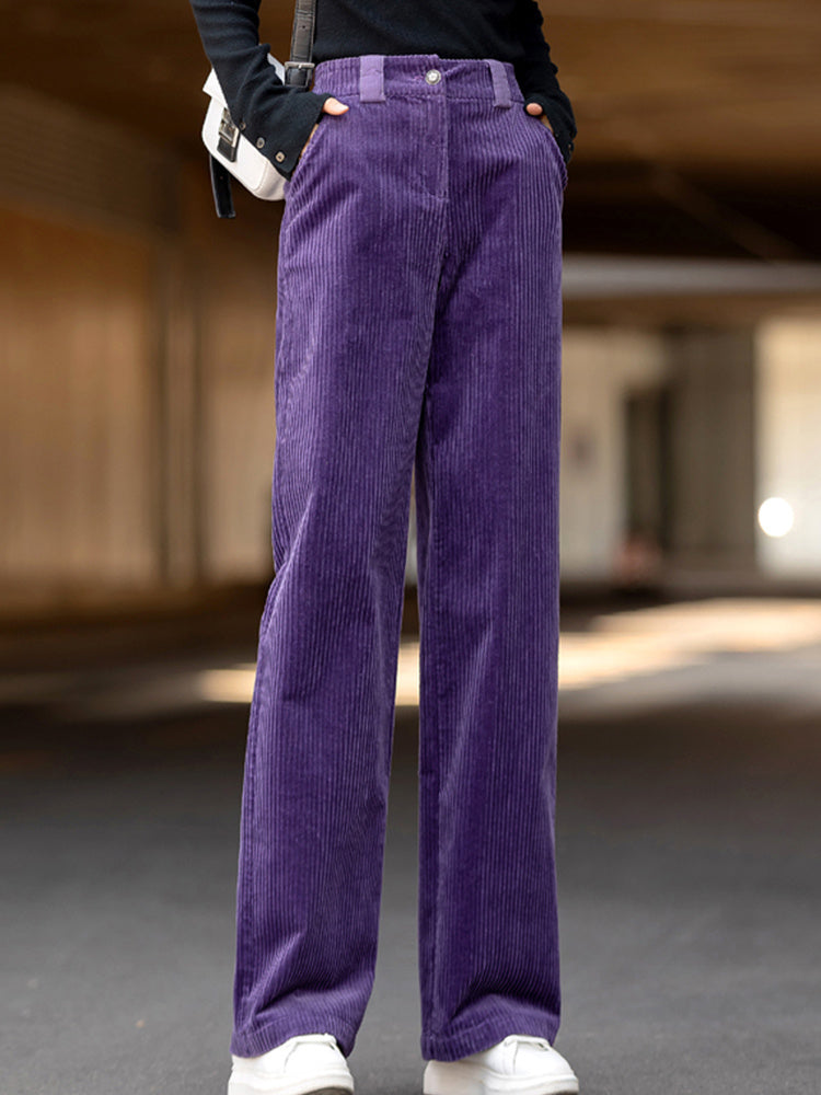 Women's High-waisted Corduroy Wide-leg Pants