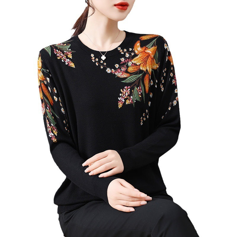 Loose Long Sleeve Idle Style Knitted Western Style Top