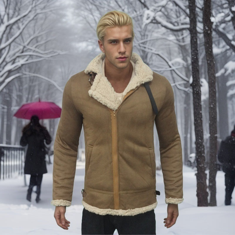 Men's Casual Collar Thickened Suede Jacket