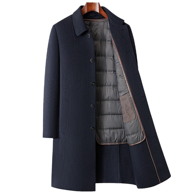 Double-sided Wool Overcoat Men's Winter Down Feather Liner High-end Long Business