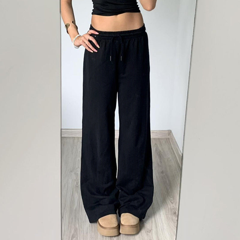 Pure Color Minimal Versatile Sports Style Low Waist Lace-up Draping Mop Straight-leg Trousers