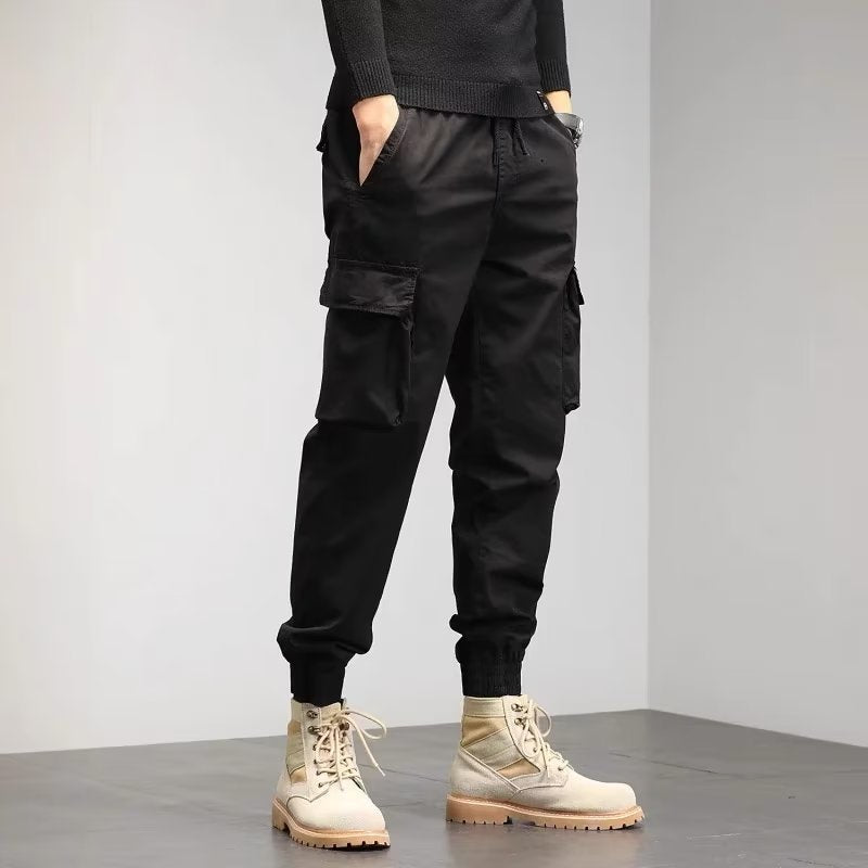 Men's Cropped Tooling Spring And Autumn Loose-fitting Casual Ankle-banded Trousers Multi-pocket