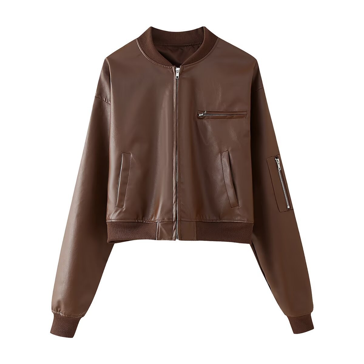 Short Jacket Fried Street Leather Clothing With Stand Collar Coat