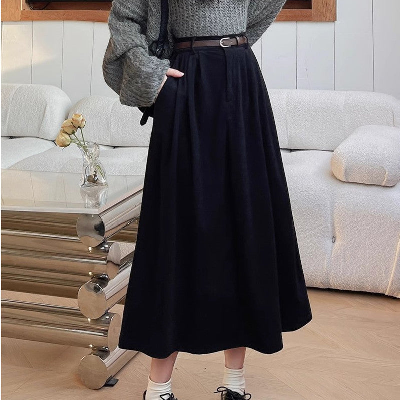 Women's Autumn And Winter High Waist Slimming Long Retro Cover Big Hem A- Line Skirt