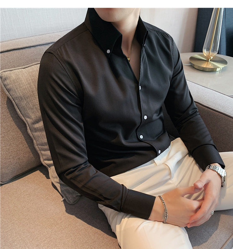 Large V-neck Men's Long-sleeved Business Shirt