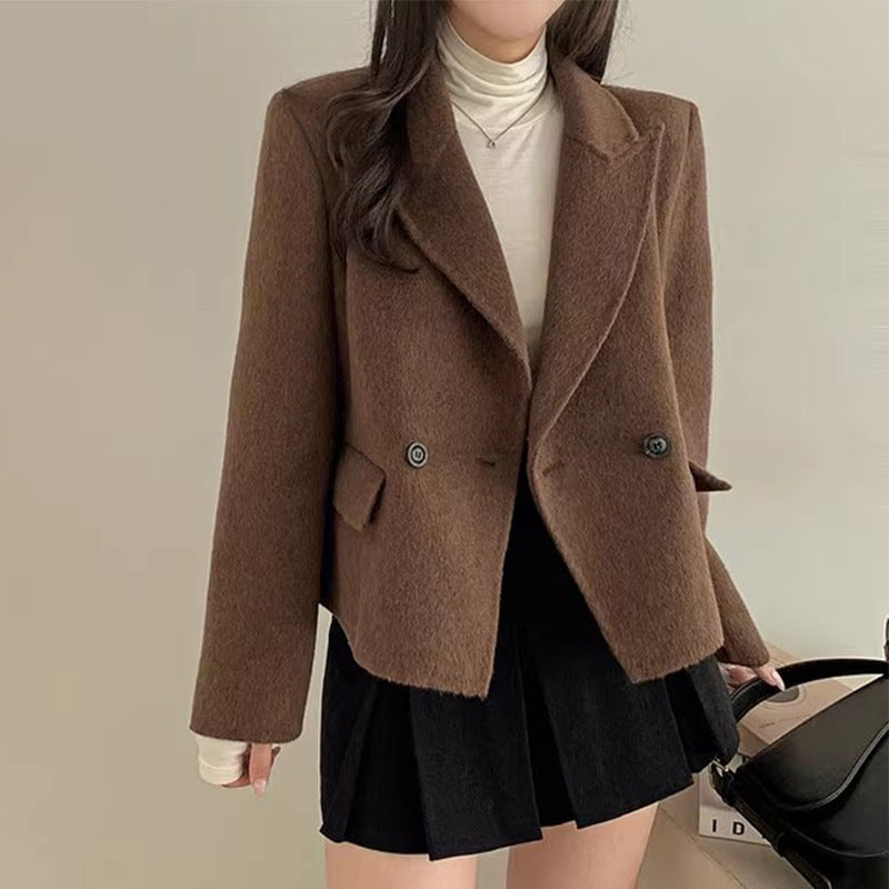 Women's Solid Color Casual Loose Woolen Jacket