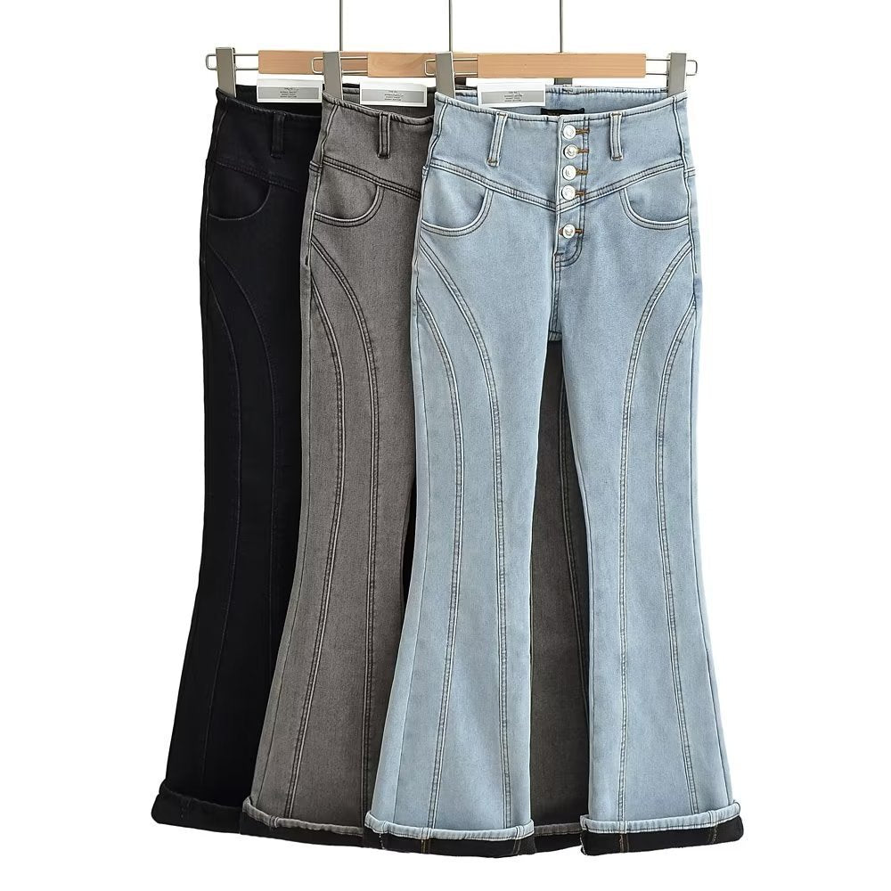 Breasted Bell-bottom Pants Women's Street Stitching