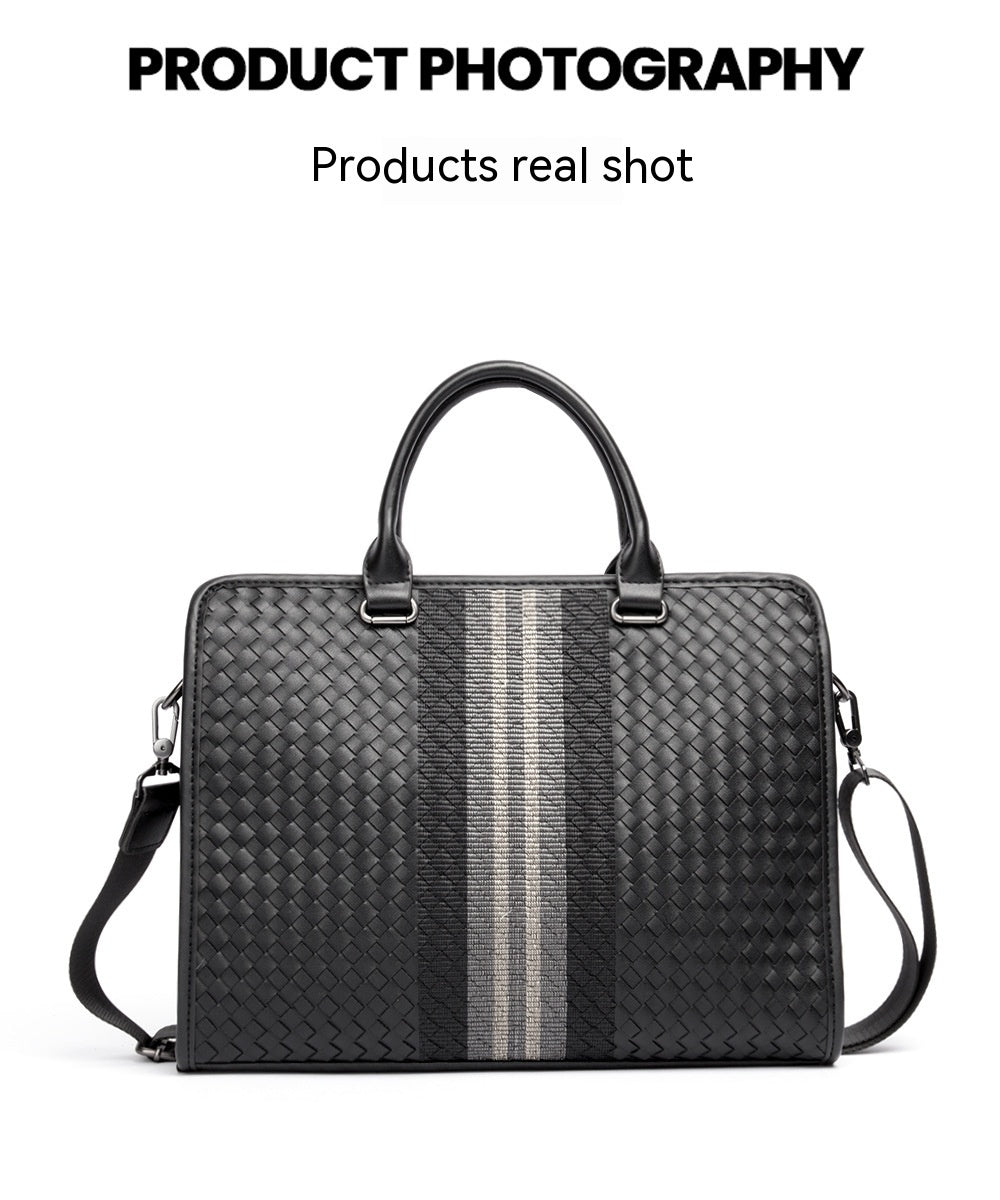 Stitching Woven Business Casual Briefcase Men's Shoulder Crossbody Computer Bag