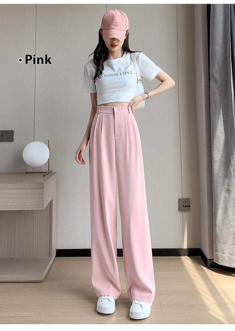 Women's Wide-leg Pants Summer Thin High Waist Slimming Draping Figure Small Straight Single Buckle Casual