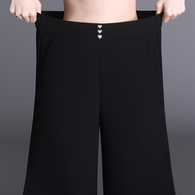 High Waist Loose And Slimming Black Cropped Drape Chiffon Pants