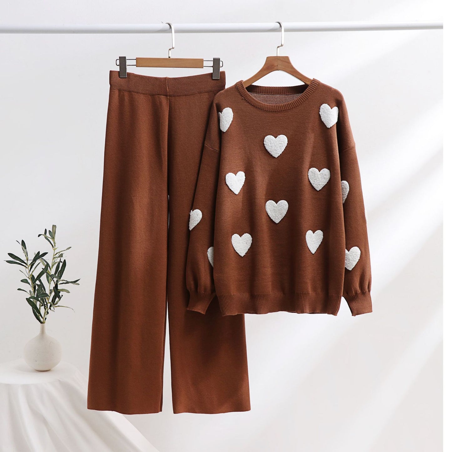 Heart Knitted Pants Outfit Top Two-piece Set