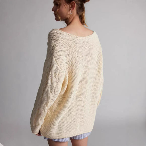 Loose V-neck Twist Knitted Pullover Sweater Women