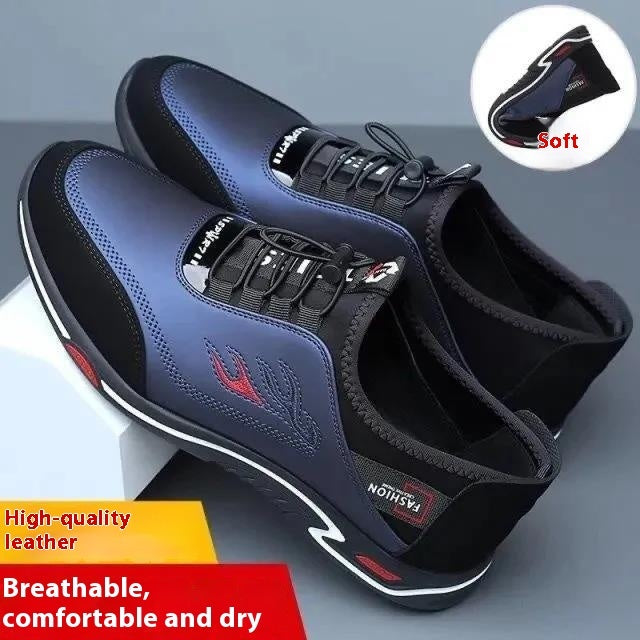 Men's Sports Casual Lace-up Soft Bottom Leather Slip-on Flat Work Shoes