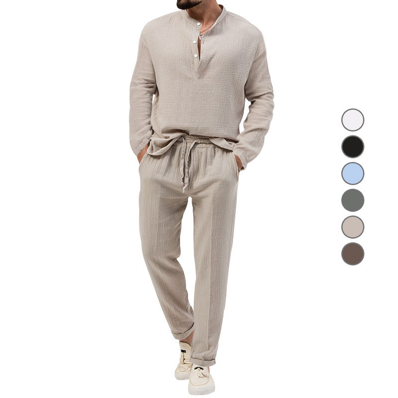 Solid Color Casual T-shirt Long Sleeve Shirt Trousers Suit