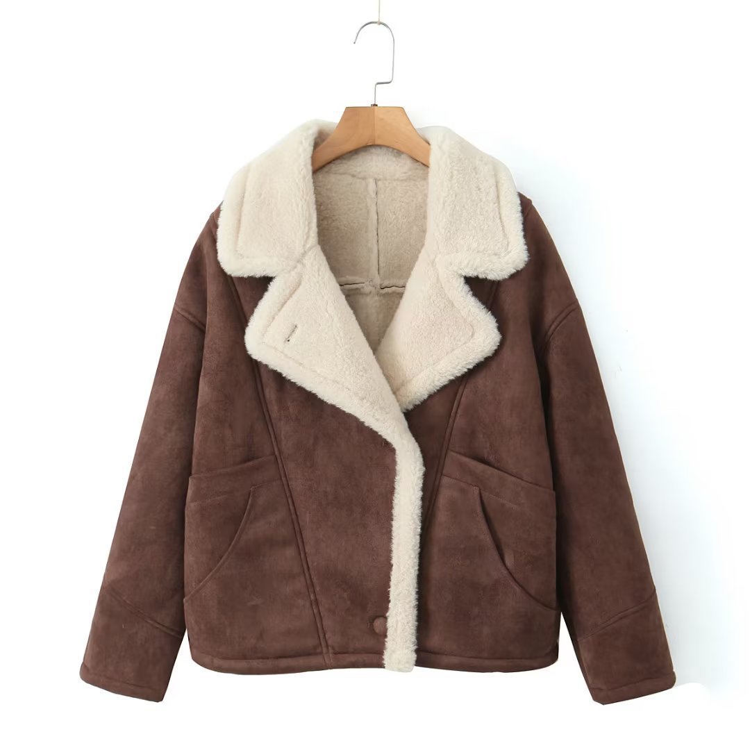 Fashionable Warm Vintage Lamb Wool Baggy Coat Women