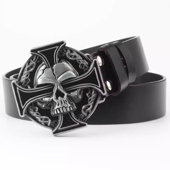 Casual Skull Decorative Two-layer Cowhide Belt